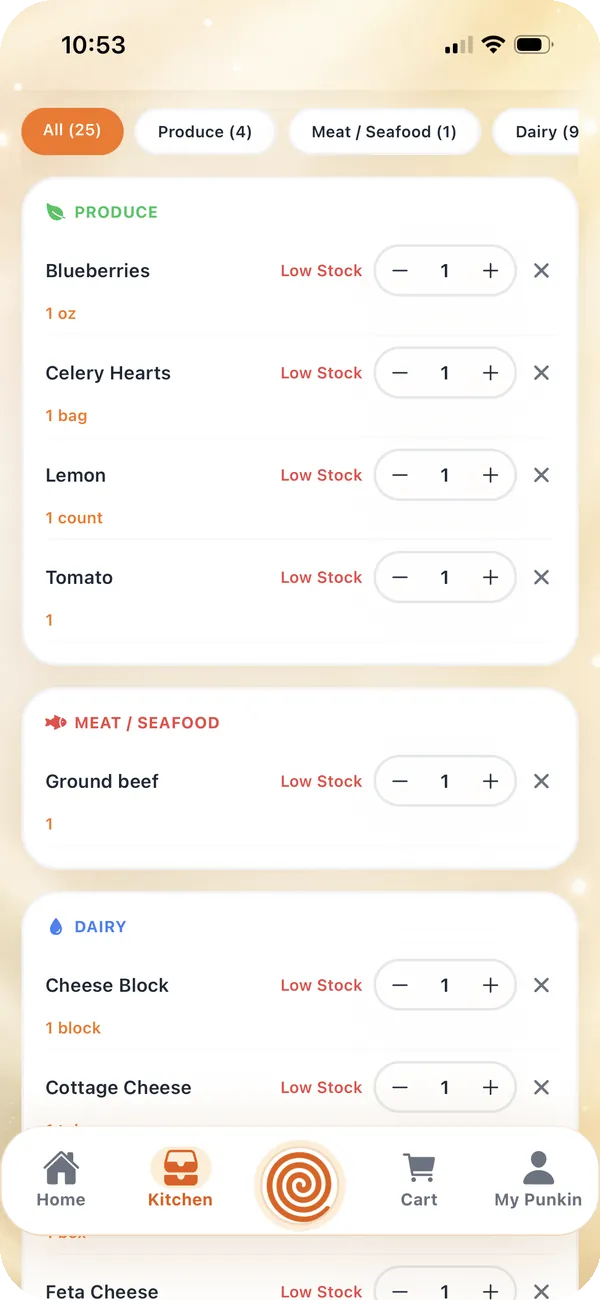 Pantry and refrigerator stock list in Punkin